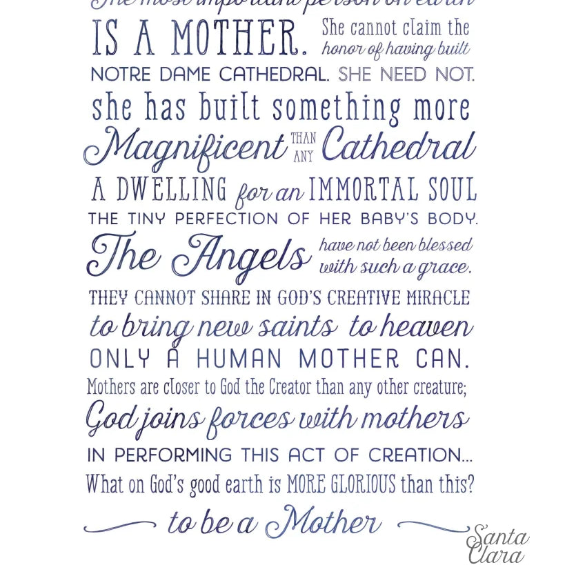 Cardinal Mindszenty quote &quot;The Most Important Person on Earth is a Mother&quot; Mother&#39;s Day Print, Gift for her, Catholic Print, Catholic Art