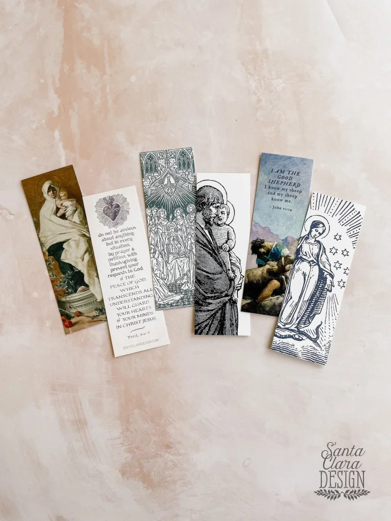 Catholic Bookmark Set of 6, Assorted Multi-Pack, 6 unique bookmarks, 2-sided, reading Catholic, gift pack, prayer card, holy card