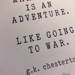 Chesterton &quot;Marriage Is An Adventure&quot; Quote Print | Catholic wall art | Marriage home decor | Religious inspirational catholic print