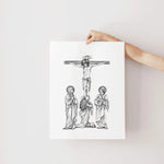 Crucifixion- Jesus, our Blessed Mother, Mary Magdalene & St. John, Catholic print, Lent Art, Good Friday Print, Lent decor, way of the cross