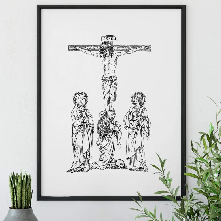 Crucifixion- Jesus, our Blessed Mother, Mary Magdalene & St. John, Catholic print, Lent Art, Good Friday Print, Lent decor, way of the cross