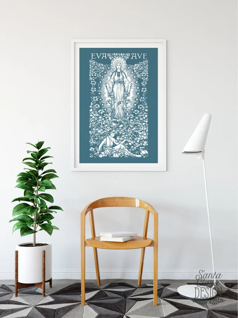 Eva to Ave Marian Garden Annunciation Print, Hail Mary vintage print, mother&#39;s day print catholic print, Blessed Mother, Mary art poster