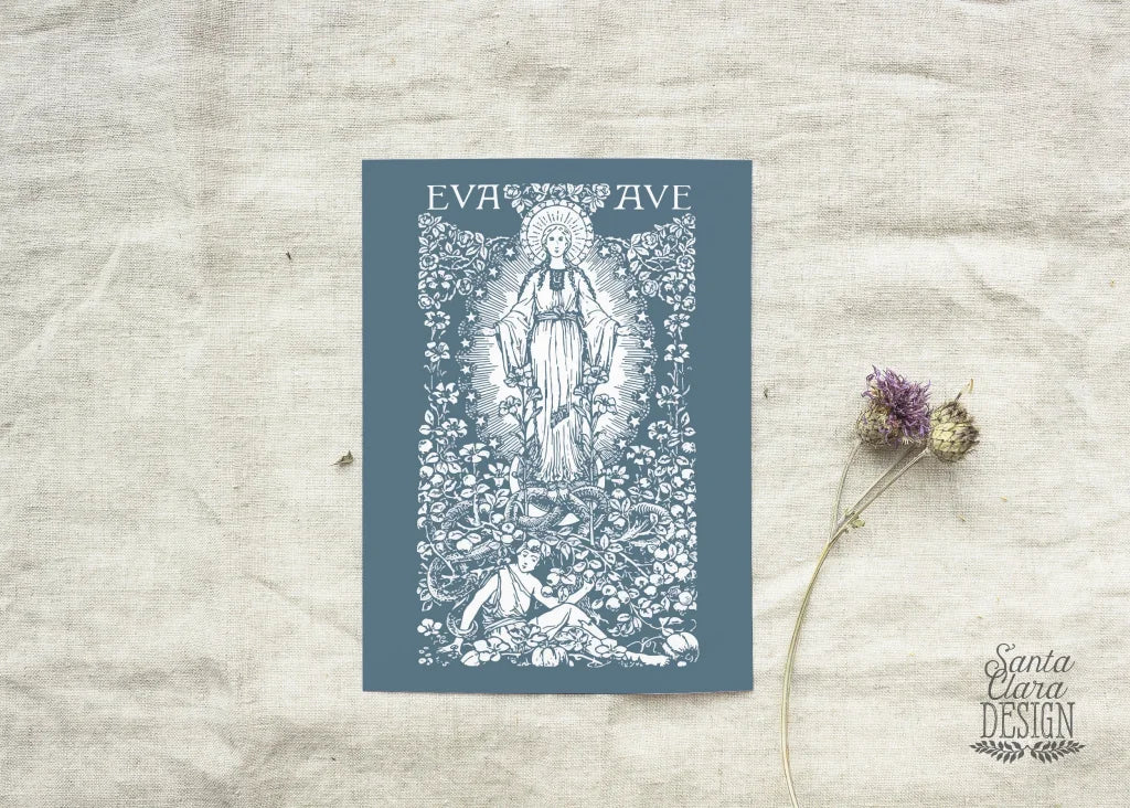 Eva to Ave Marian Garden Annunciation Print, Hail Mary vintage print, mother&#39;s day print catholic print, Blessed Mother, Mary art poster