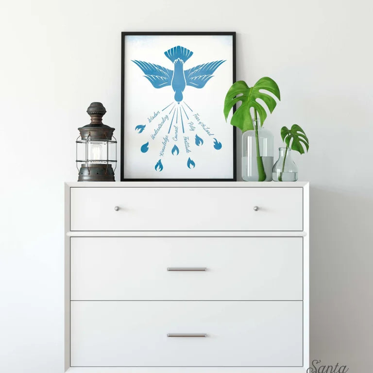 Gifts of the Holy Spirit Blue Print, Catholic print, Confirmation Poster, Catholic family art, Gift for him, gift for her, Christian gift