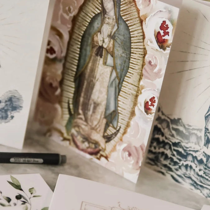 Guadalupe Notecard Set of 6 or 12 cards + envelopes - A2 side Catholic cards - Marian Catholic stationery for her, catholic gifts