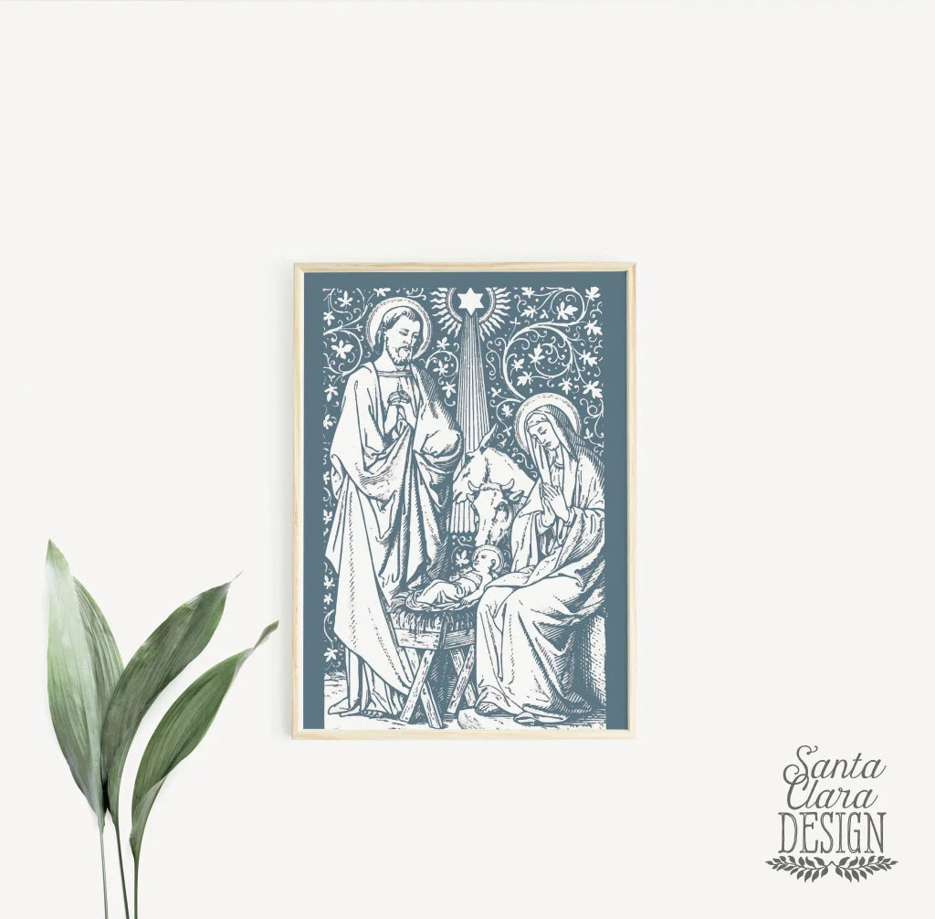 Holy Family Floral Nativity Print, Vintage Catholic Art, Catholic Art, Catholic gift, Christmas Decor, Catholic Nativity, Holy Family