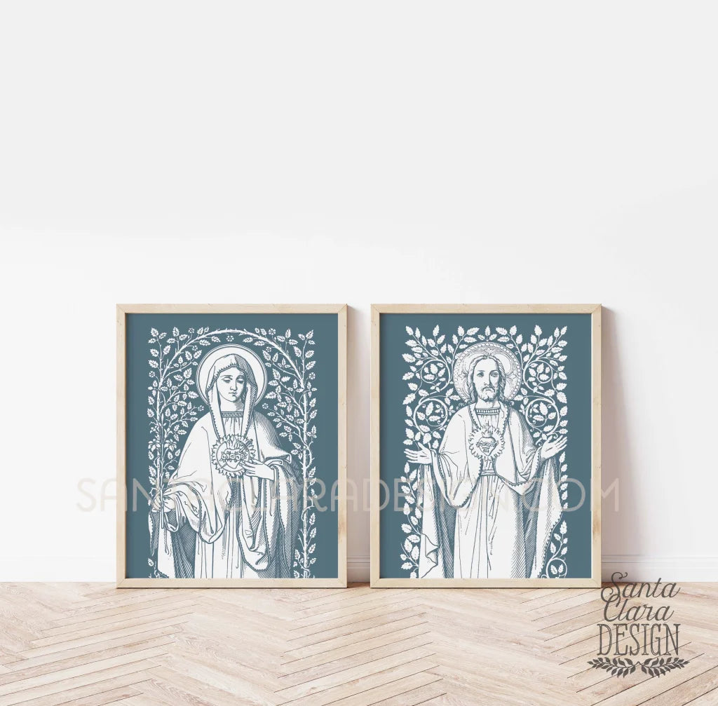 Copy Of Holy Heart Set Two Prints In Blue