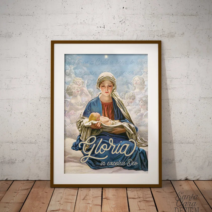 Mary and Baby Jesus Gloria in Excelsis Deo Art Print | Christmas Advent Catholic Poster | Marian Decor | Blessed Mother & Christ Child