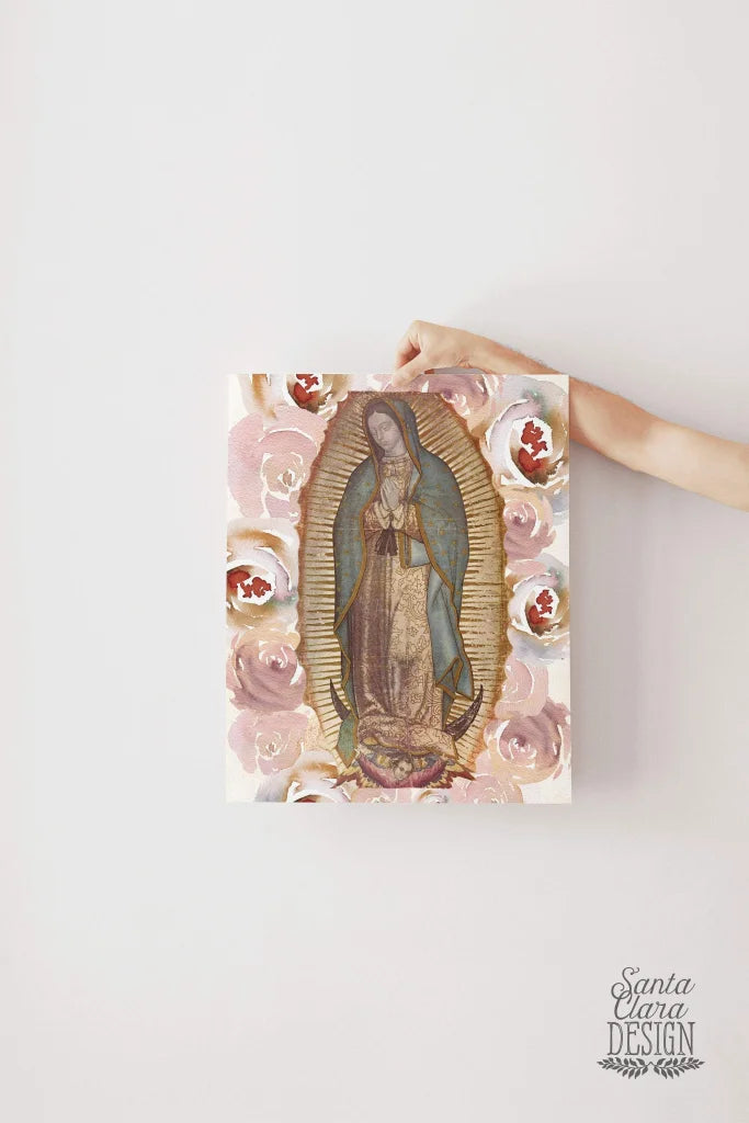 Our Lady of Guadalupe Roses Art Print, Catholic Art, Catholic Gift, Catholic Print, Marian Art, Heart of Mary, Mary Print, Catholic Wall Art