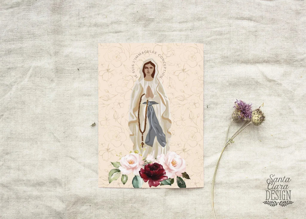 Our Lady of Lourdes Marian Art Print, Hail Mary print, Marian Consecration gift, Blessed Mother poster, Marian poster, catholic, Rosary art