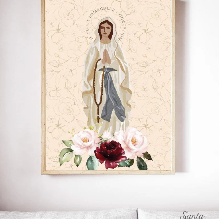 Our Lady of Lourdes Marian Art Print, Hail Mary print, Marian Consecration gift, Blessed Mother poster, Marian poster, catholic, Rosary art