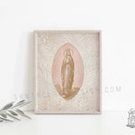 Mary, Our Lady of Lourdes Medallion Print, Marian Art, Mary Consecration gift, Blessed Mother poster, Catholic Rosary art, Prayer altar