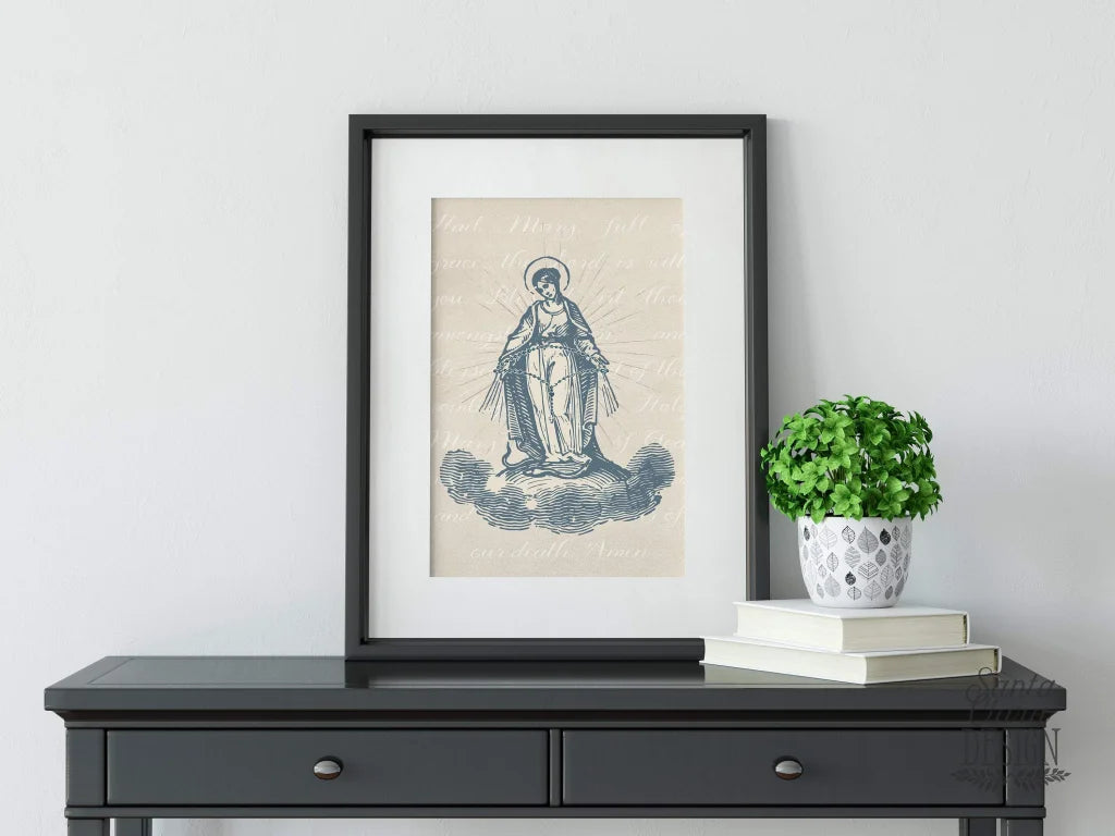 Our Lady of the Rosary Mary Art Print, Hail Mary print, Marian Catholic Art, Blessed Mother poster, Marian poster, catholic art, Rosary art