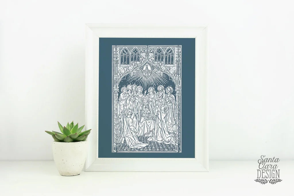 Pentecost Art Print, Upper Room Descent of the Holy Spirit vintage print, Holy Spirit art print, Catholic wall art, Catholic inspiration