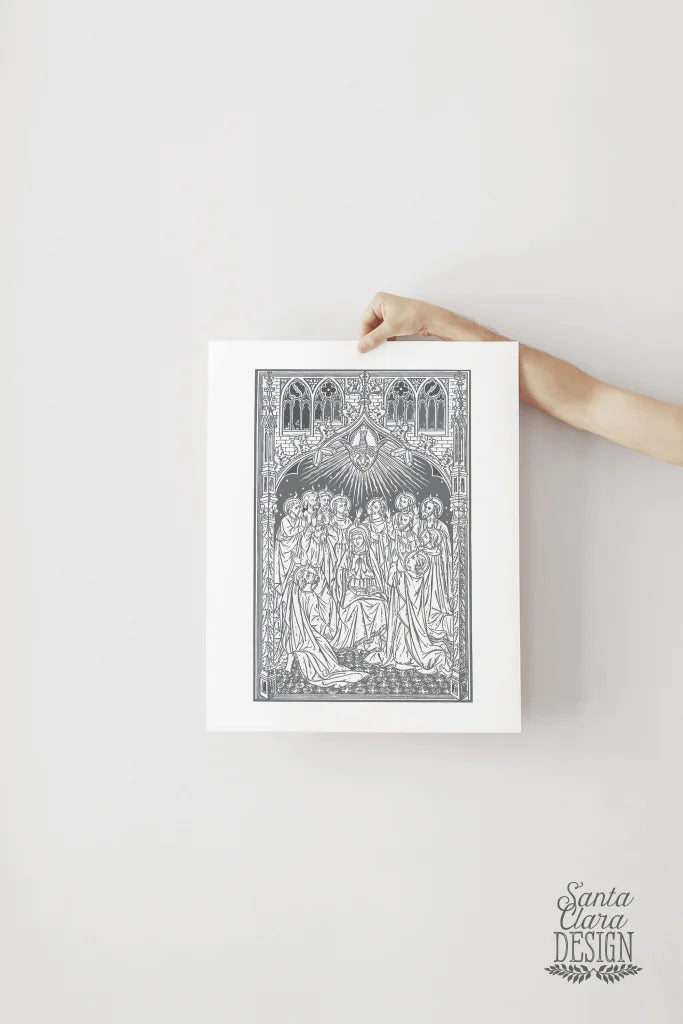 Pentecost Art Print, Upper Room Descent of the Holy Spirit vintage print, Holy Spirit art print, Catholic wall art, Catholic inspiration