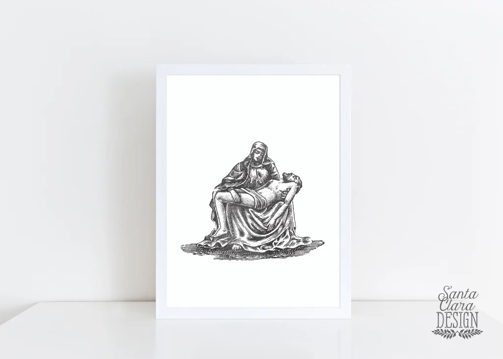 Pieta Blessed Mother Mary holding Jesus Art Print, Catholic art print, Lent Art, Good Friday Lenten Art Print