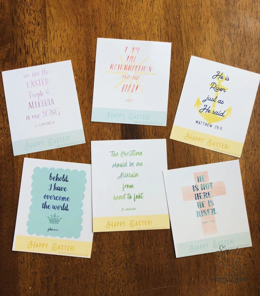 Easter Card Set of six PRINTABLE mini cards | Catholic Easter Saint & Scripture cards, download and print from home, Easter Basket gifts