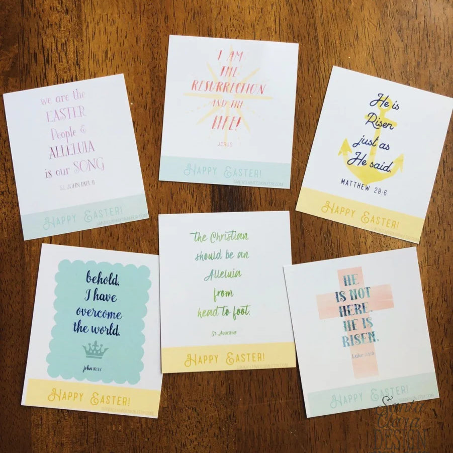 Easter Card Set of six PRINTABLE mini cards | Catholic Easter Saint & Scripture cards, download and print from home, Easter Basket gifts