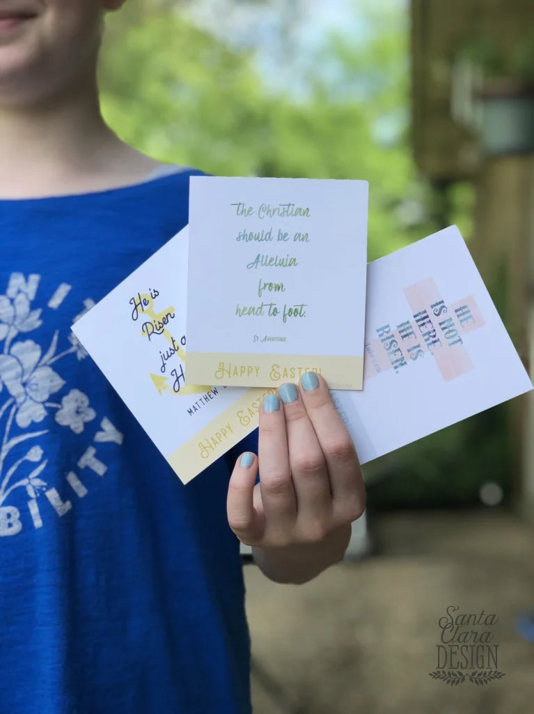 Easter Card Set of six PRINTABLE mini cards | Catholic Easter Saint & Scripture cards, download and print from home, Easter Basket gifts