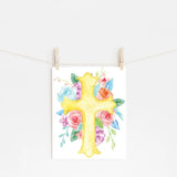 PRINTABLE: Floral Golden Cross Printable Wall Art Easter Wall Decor Printable Catholic Easter Printable Catholic christian art, home decor