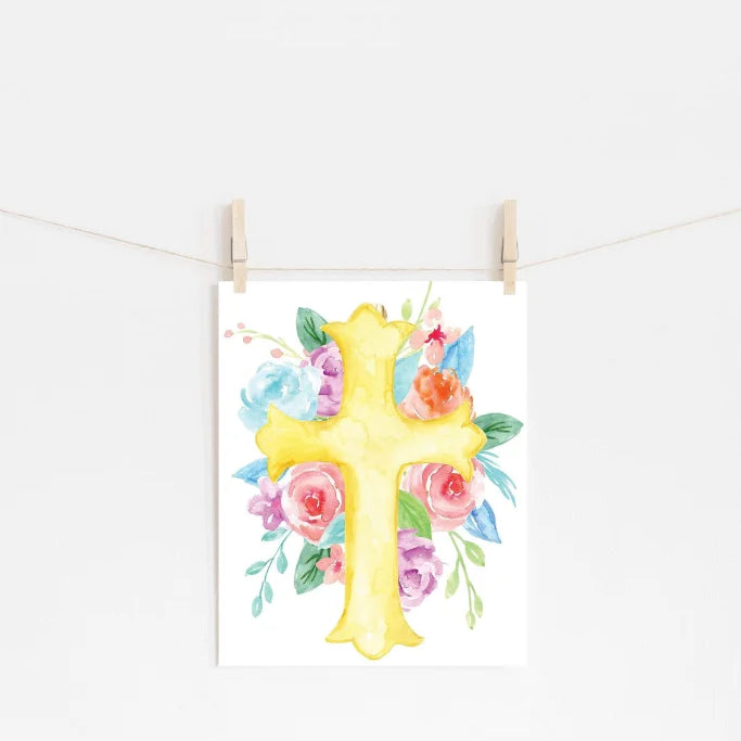 PRINTABLE: Floral Golden Cross Printable Wall Art Easter Wall Decor Printable Catholic Easter Printable Catholic christian art, home decor