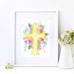 PRINTABLE: Floral Golden Cross Printable Wall Art Easter Wall Decor Printable Catholic Easter Printable Catholic christian art, home decor