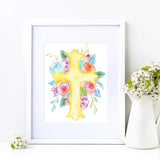 PRINTABLE: Floral Golden Cross Printable Wall Art Easter Wall Decor Printable Catholic Easter Printable Catholic christian art, home decor