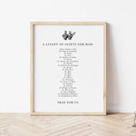 PRINTABLE Litany of saints for Mothers, prayer for moms, Catholic Mothers Blessing, prayer print, mom gift, printable prayers, print at home