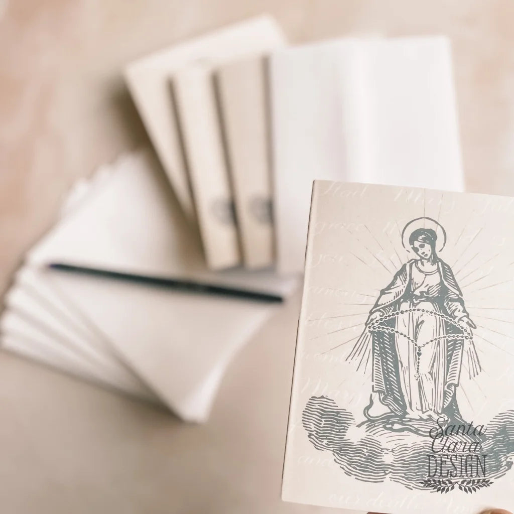 Rosary Notecard Set of 6 or 12 cards + envelopes - A2 side Catholic cards - Marian Catholic stationery for her, catholic gift, Card set