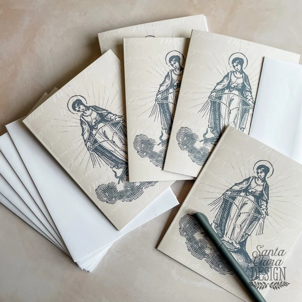 Rosary Notecard Set of 6 or 12 cards + envelopes - A2 side Catholic cards - Marian Catholic stationery for her, catholic gift, Card set