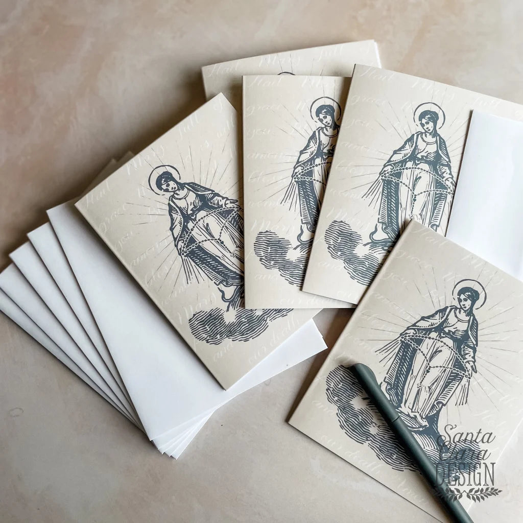 Rosary Notecard Set of 6 or 12 cards + envelopes - A2 side Catholic cards - Marian Catholic stationery for her, catholic gift, Card set