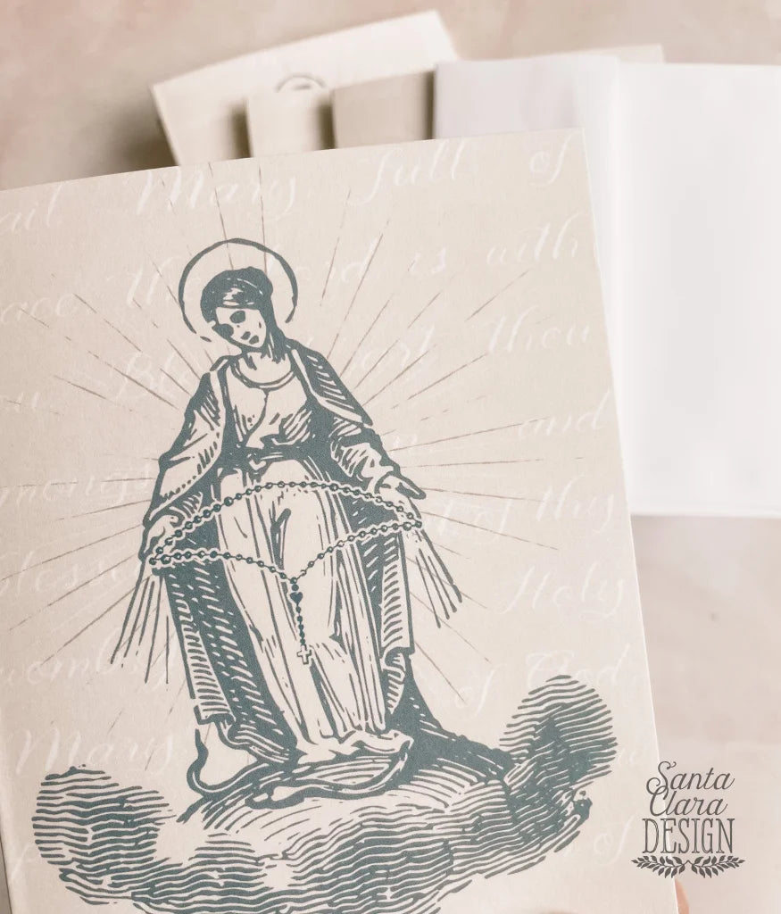 Rosary Notecard Set of 6 or 12 cards + envelopes - A2 side Catholic cards - Marian Catholic stationery for her, catholic gift, Card set