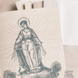 Rosary Notecard Set of 6 or 12 cards + envelopes - A2 side Catholic cards - Marian Catholic stationery for her, catholic gift, Card set