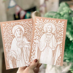 Sacred and Immaculate Hearts in DUSTY ROSE 5x7 Set of 2, frame not included, Catholic art, floral heart of Jesus, floral heart of Mary