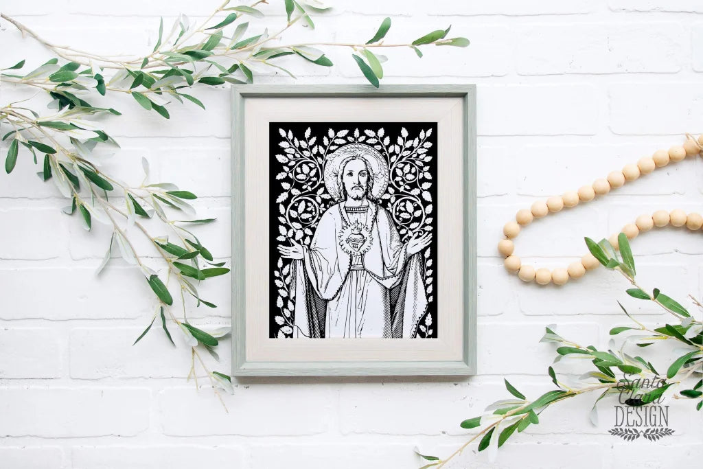 Sacred Heart of Jesus Vines Art Print, Heart of Jesus vintage, Catholic art print, Catholic wall art, heart of jesus, Catholic inspiration