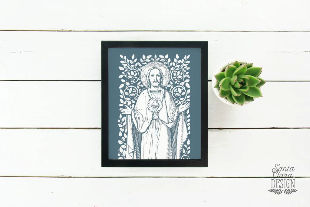 Sacred Heart of Jesus Vines Art Print, Heart of Jesus vintage, Catholic art print, Catholic wall art, heart of jesus, Catholic inspiration