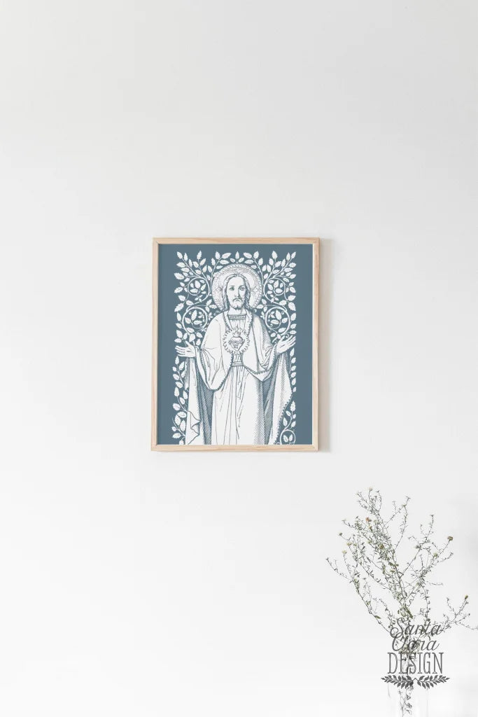 Sacred Heart of Jesus Vines Art Print, Heart of Jesus vintage, Catholic art print, Catholic wall art, heart of jesus, Catholic inspiration