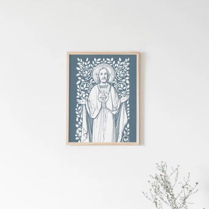 Sacred Heart of Jesus Vines Art Print, Heart of Jesus vintage, Catholic art print, Catholic wall art, heart of jesus, Catholic inspiration