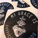 Sacred Heart Decal &quot;My Grace is Sufficient for you&quot; Catholic Inspirational Sticker for indoor & outdoor use | waterbottle laptop faith decal