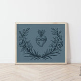 Sacred Heart Wreath Print, Sacred Heart of Jesus floral art, Catholic art print, sacred Heart wall art, heart of jesus decor, Catholic art