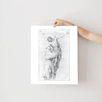 St. Francis at the foot of the cross, Crucifixion, Jesus embraces Francis, Catholic art, Catholic print, Vintage Catholic Lent art decor