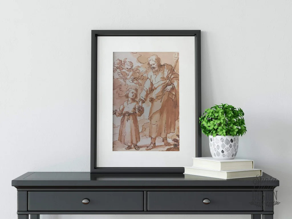 St. Joseph and the Christ Child Vintage Art Print, Murillo Drawing Reproduction, Catholic Art, Confirmation Gift, Catholic, Father of Jesus