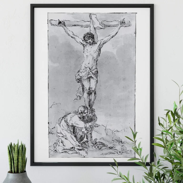 St. Mary Magdalene at foot of the cross, Crucifixion, Lent Art, Liturgical, Catholic art, Catholic print, Vintage Catholic Lent art decor