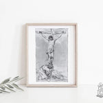 St. Mary Magdalene at foot of the cross, Crucifixion, Lent Art, Liturgical, Catholic art, Catholic print, Vintage Catholic Lent art decor