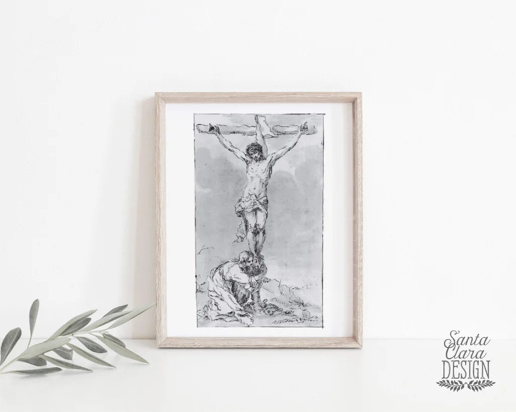 St. Mary Magdalene at foot of the cross, Crucifixion, Lent Art, Liturgical, Catholic art, Catholic print, Vintage Catholic Lent art decor