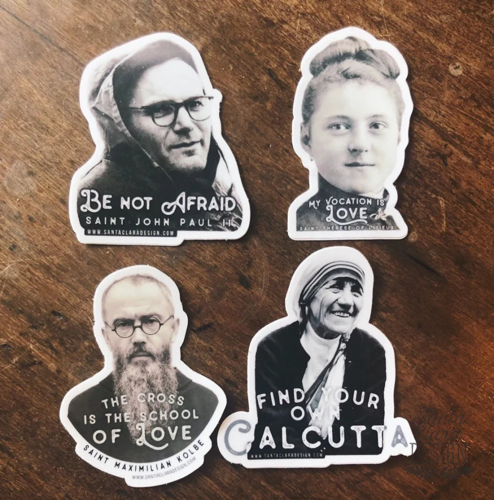 St. Maxmilian Kolbe &quot;The Cross is the School of Love&quot; Catholic Inspirational Sticker for indoor/outdoor use | Christian waterbottle laptop