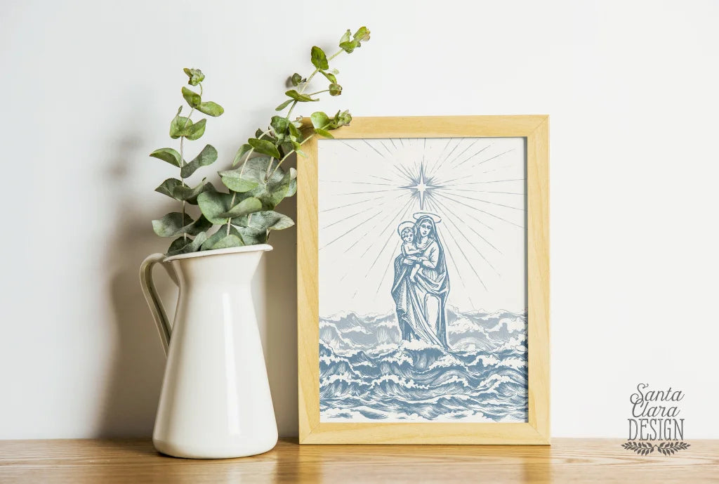 Star of the Sea Stella Maris Art Print, Hail Mary print, mother&#39;s day print catholic print, Blessed Mother, Marian poster, Mary catholic art