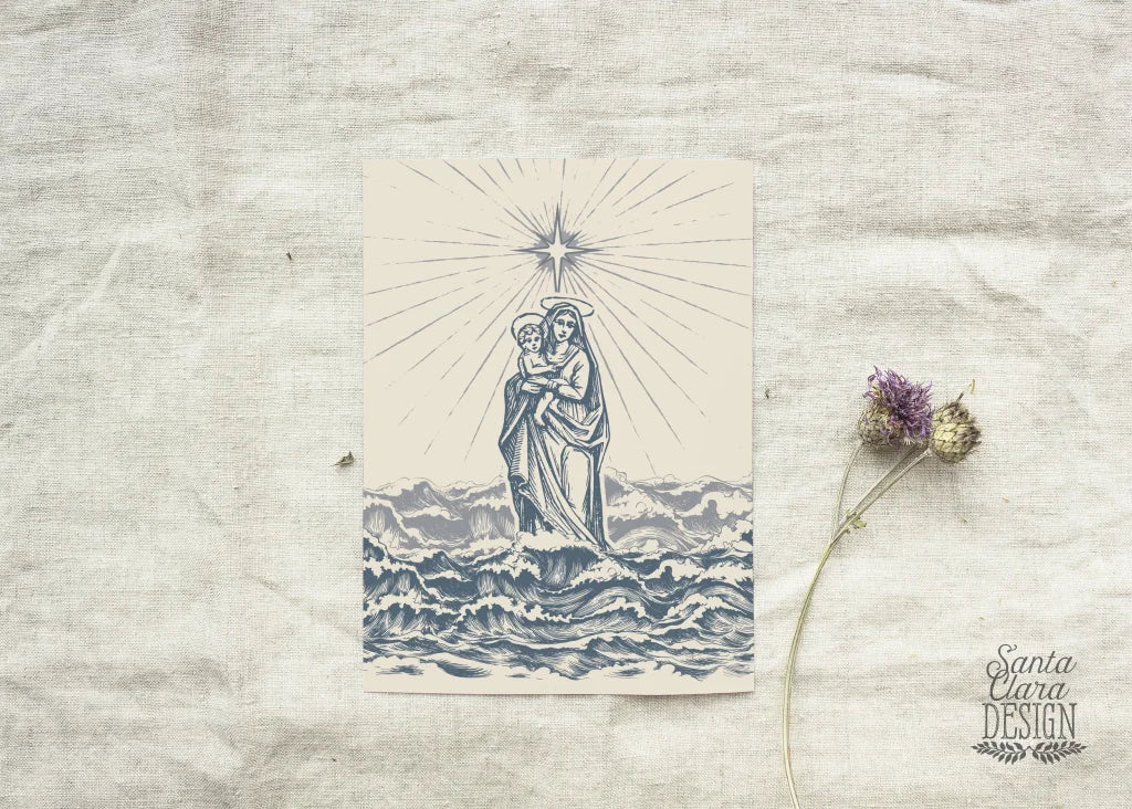 Star of the Sea Stella Maris Art Print, Hail Mary print, mother&#39;s day print catholic print, Blessed Mother, Marian poster, Mary catholic art