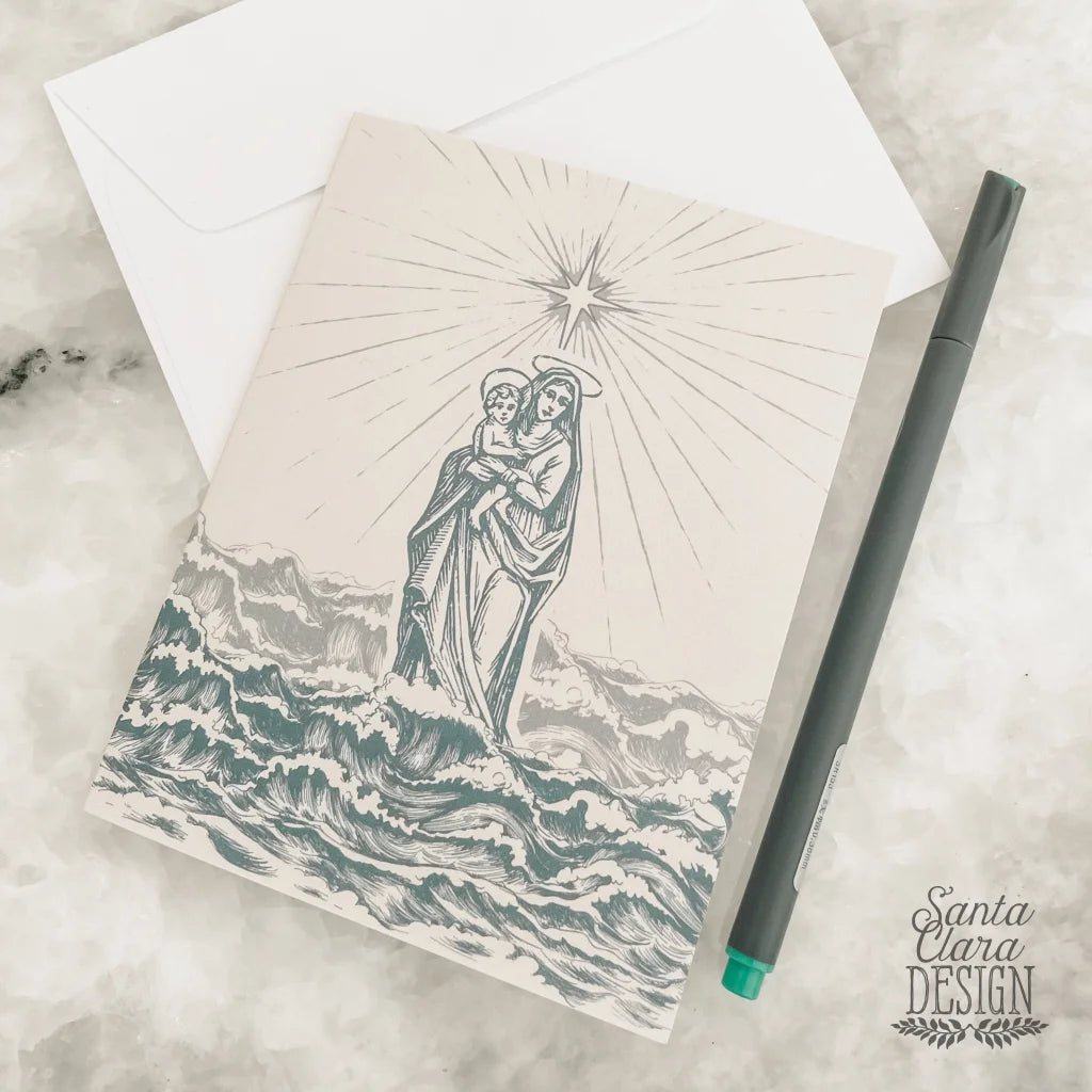 Stella Maris Notecard Set of 6 matching, blank cards + envelopes A2 size - Star of the Sea stationery for her, catholic gift