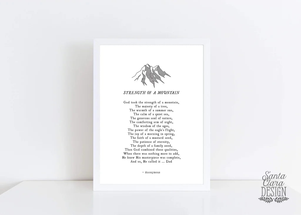 Strength of a Mountain Father&#39;s quote print, Fathers Day, gift for him, dad birthday, fathers day, wedding gift dad, dad art, Catholic Dad